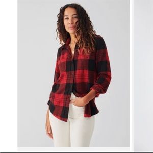 NWT Faherty Legend Plaid Sweater Button Down Shirt Flannel Orchard House Red S